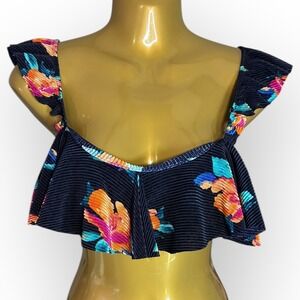 Free People Intimately Floral Crop Blouse S Square Neck Ruffle Flutter Sleeve